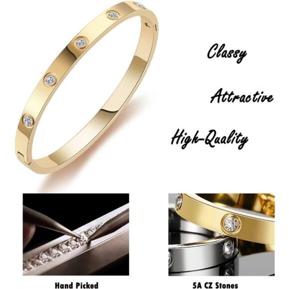 18K Gold-plated Bracelets Small Size Friendship Love Bangle Bracelets Stainless - Picture 8 of 11